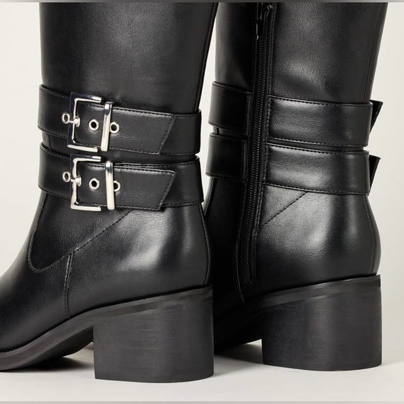 The Drop Women's Sage Tall Biker Boot with Buckles, Black, NWT - Picture 7 of 10